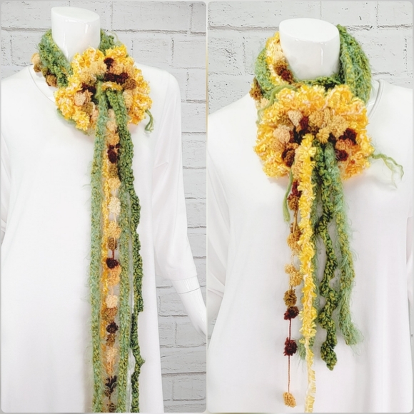 Funky Lady One-of-a-kind Artsy Handmade Flower Scarf - Picture 1 of 12